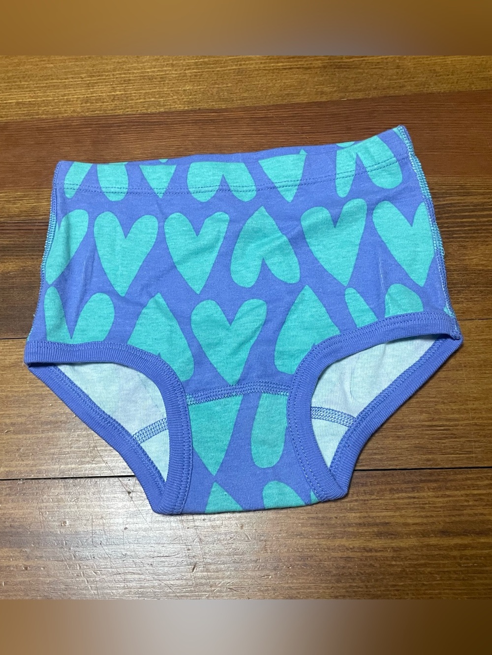 Hanna Andersson Purple Briefs with Teal Heart Print Size 100/110 4/5